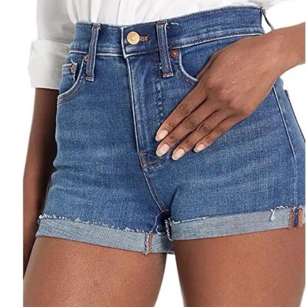 Madewell High-Rise Denim Shorts Magic Pockets Cuffed Hems Soft Stretchy W24